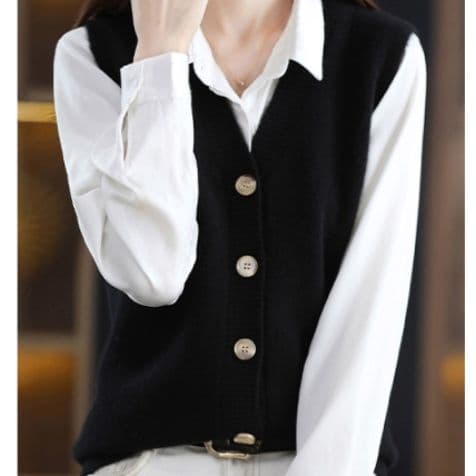 イエベ春/イエベ秋服 前開きボタンニットベスト体型カバー重ね着ニット