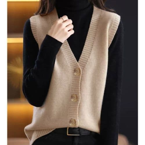 イエベ春/イエベ秋服 前開きボタンニットベスト体型カバー重ね着ニット