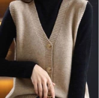 イエベ春/イエベ秋服 前開きボタンニットベスト体型カバー重ね着ニット