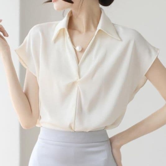 イエベ春/イエベ秋服 レディース半袖シャツ通勤ブラウス