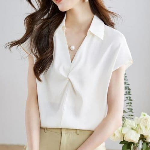 イエベ春/イエベ秋服 レディース半袖シャツ通勤ブラウス