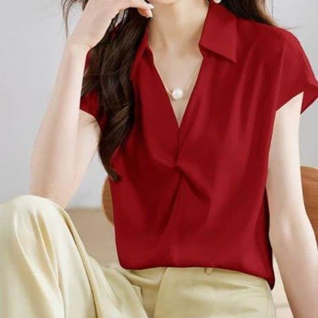 イエベ春/イエベ秋服 レディース半袖シャツ通勤ブラウス