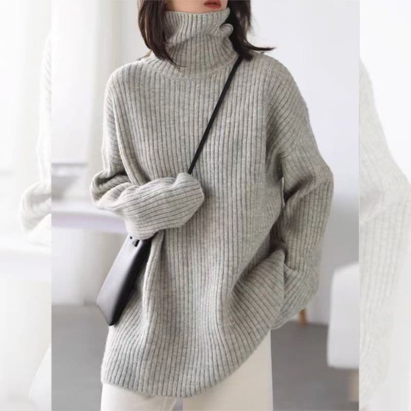 イエベ春/イエベ秋服 リブ編みタートルネック長袖ニットセーター