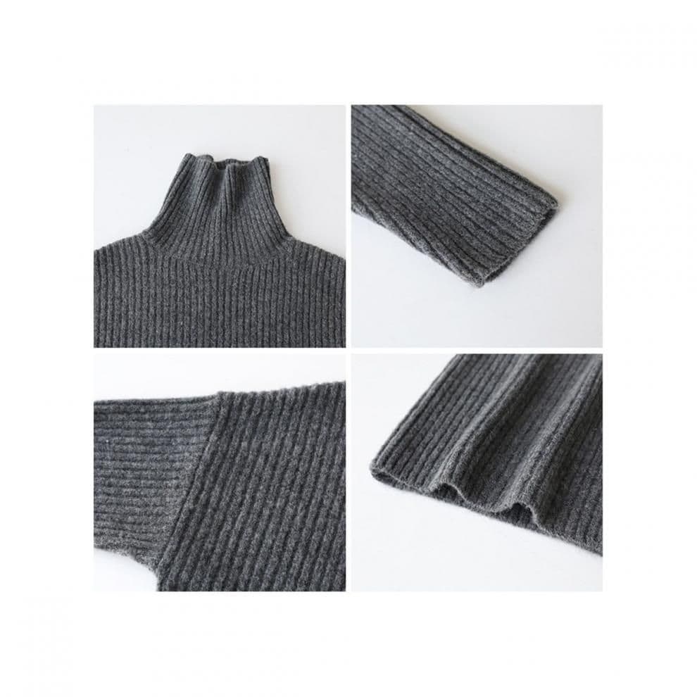 イエベ春/イエベ秋服 リブ編みタートルネック長袖ニットセーター