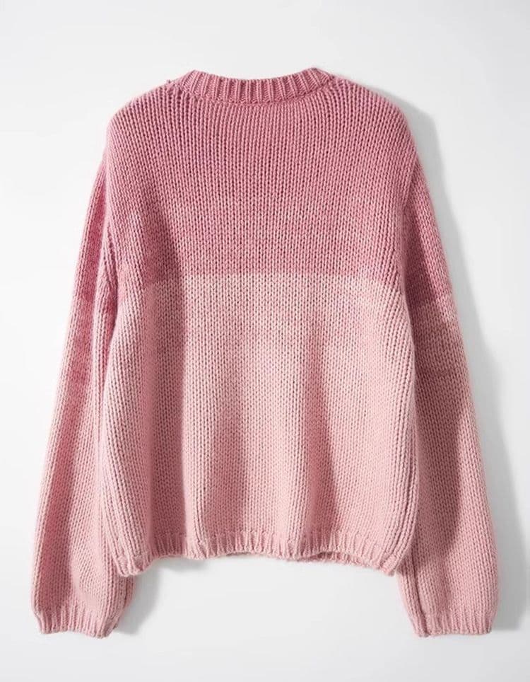 イエベ春/イエベ秋服 上品なボーダー柄丸首長袖ニットプルオーバー
