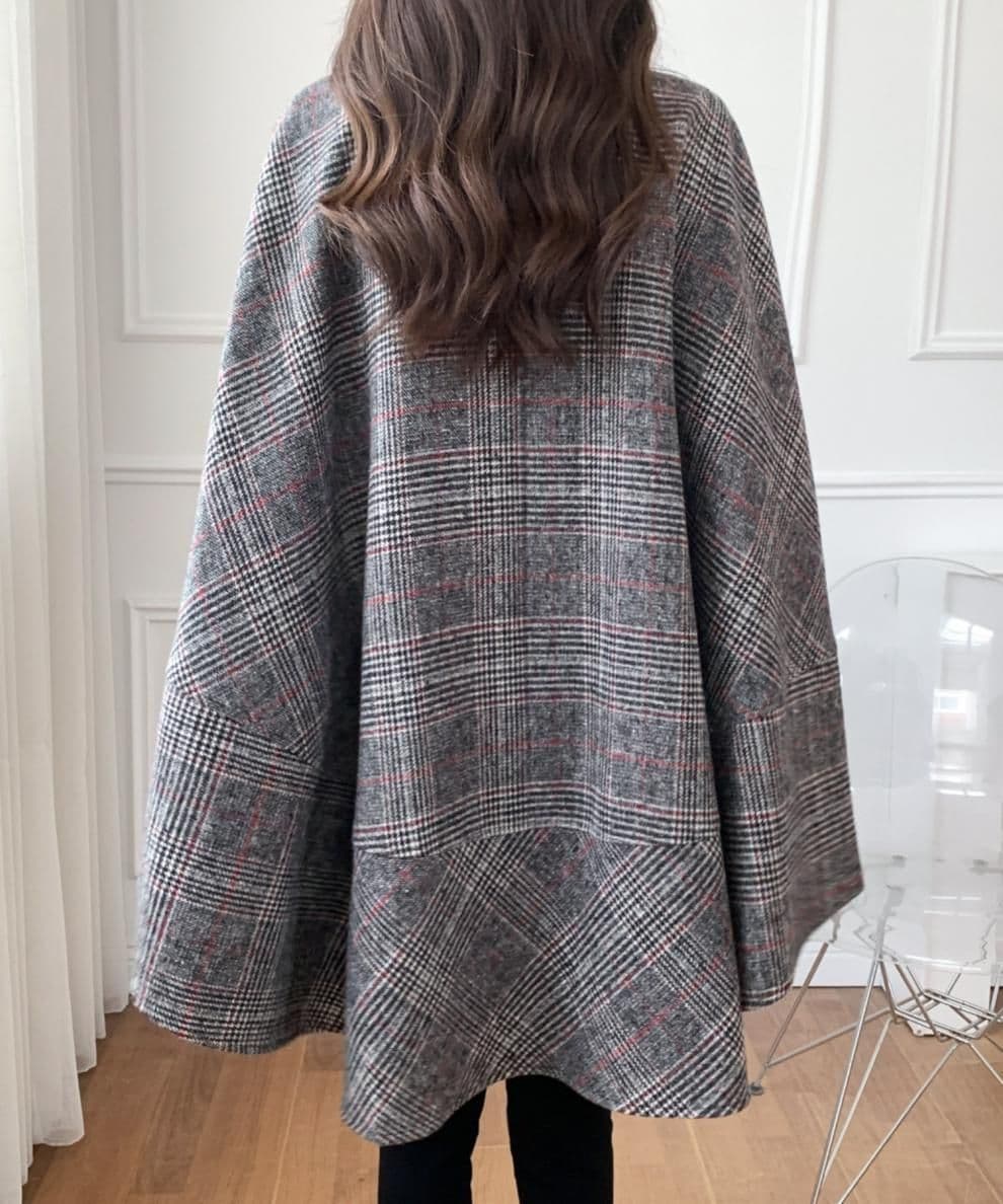 イエベ秋服 千鳥格子柄ノーカラーオーバーサイズコート