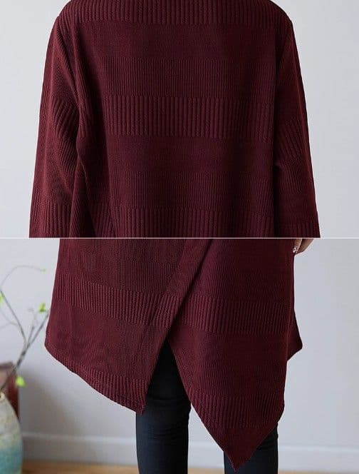 イエベ春/イエベ秋服 アシンメトリー裾デザインタートルネックニットワンピース