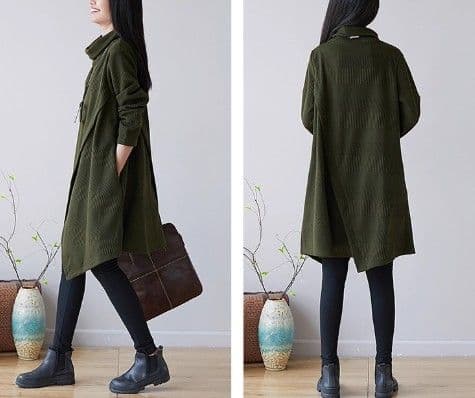 イエベ春/イエベ秋服 アシンメトリー裾デザインタートルネックニットワンピース