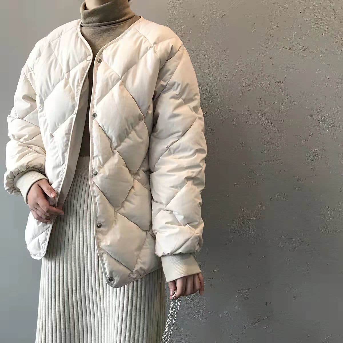 イエベ春/イエベ秋服 洗練された上品キルティング中綿ジャケット