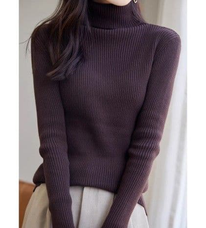 イエベ春/イエベ秋服 上品タートルネック縦リブニットトップス