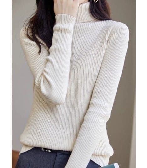イエベ春/イエベ秋服 上品タートルネック縦リブニットトップス