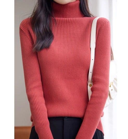 イエベ春/イエベ秋服 上品タートルネック縦リブニットトップス