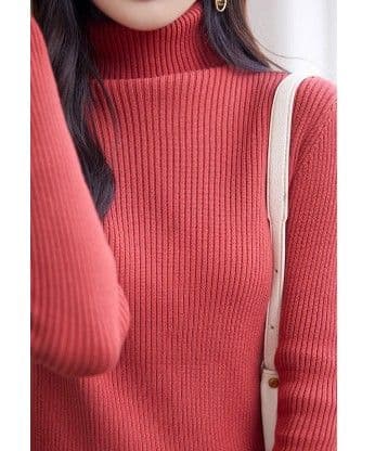イエベ春/イエベ秋服 上品タートルネック縦リブニットトップス