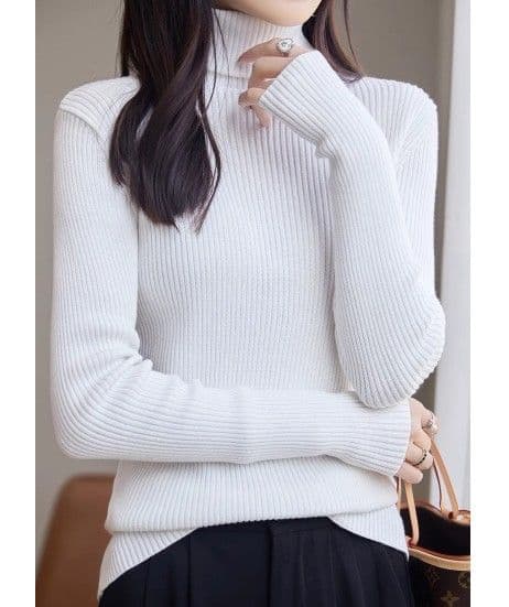イエベ春/イエベ秋服 上品タートルネック縦リブニットトップス