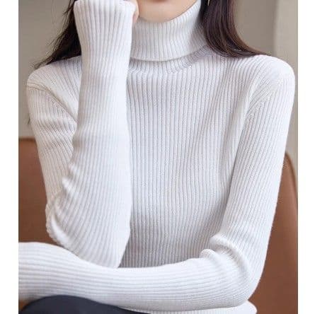 イエベ春/イエベ秋服 上品タートルネック縦リブニットトップス