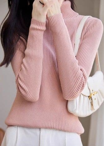 イエベ春/イエベ秋服 上品タートルネック縦リブニットトップス