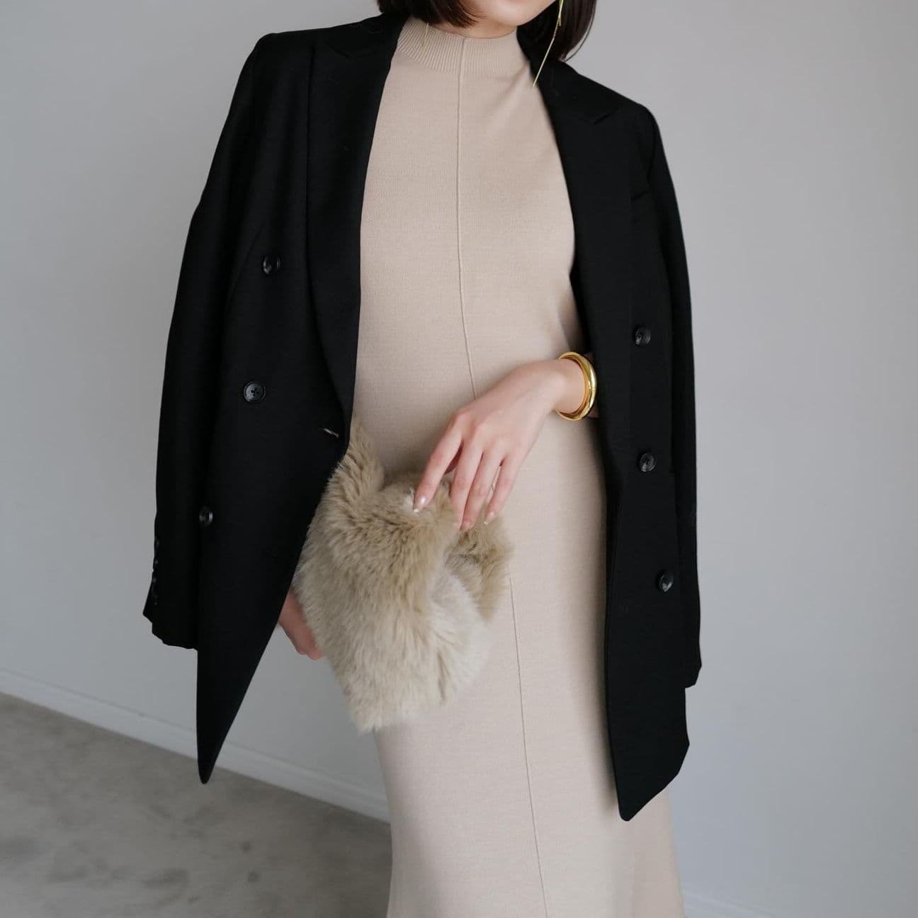 イエベ春/イエベ秋服 ファー風ニットカーディガン+ベストワンピースセット