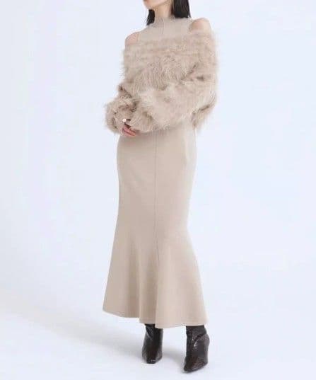 イエベ春/イエベ秋服 ファー風ニットカーディガン+ベストワンピースセット
