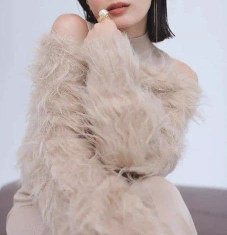 イエベ春/イエベ秋服 ファー風ニットカーディガン+ベストワンピースセット