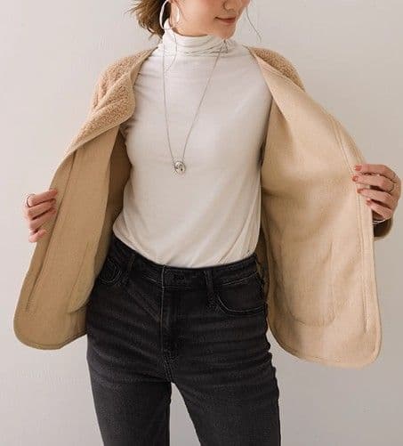 イエベ春/イエベ秋服 もこもこボア素材ノーカラージップジャケット