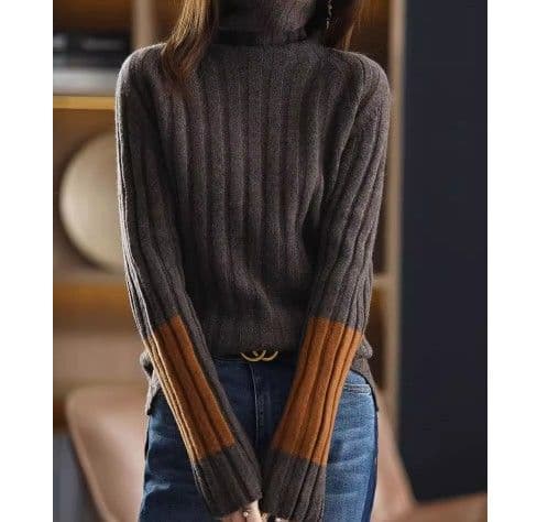 イエベ秋服 配色切替えリブ編みタートルネックニット