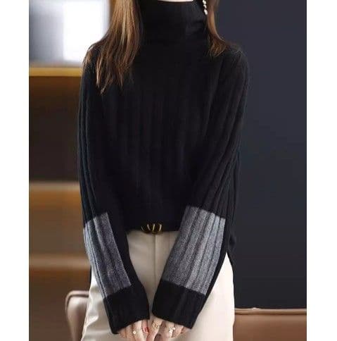 イエベ秋服 配色切替えリブ編みタートルネックニット