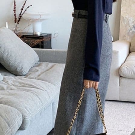 イエベ秋服 ヘリンボーン柄ウール混ハイウエストロングスカート