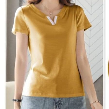 イエベ春/イエベ秋服 襟元配色テープデザイン半袖カットソー