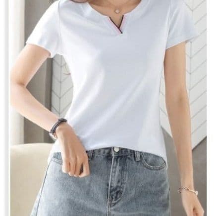 イエベ春/イエベ秋服 襟元配色テープデザイン半袖カットソー