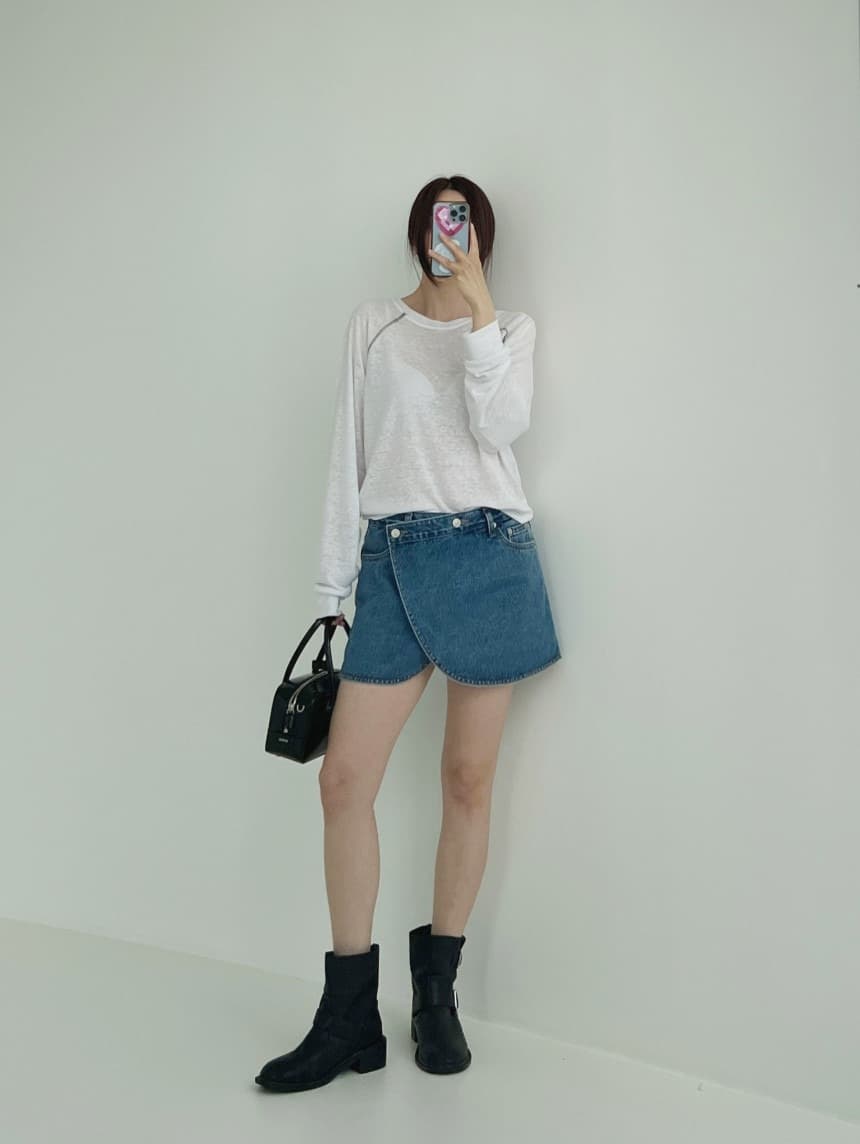 イエベ春/イエベ秋服 裾ラウンドカットデニムミニスカート