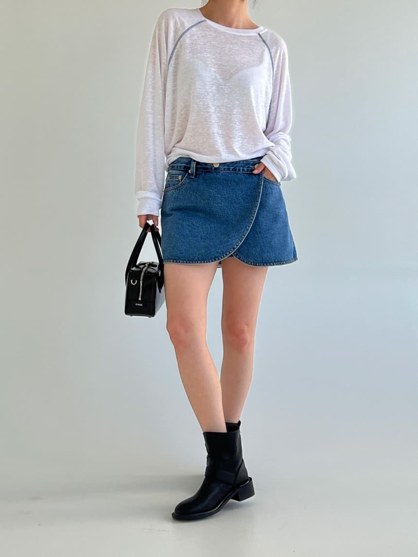 イエベ春/イエベ秋服 裾ラウンドカットデニムミニスカート