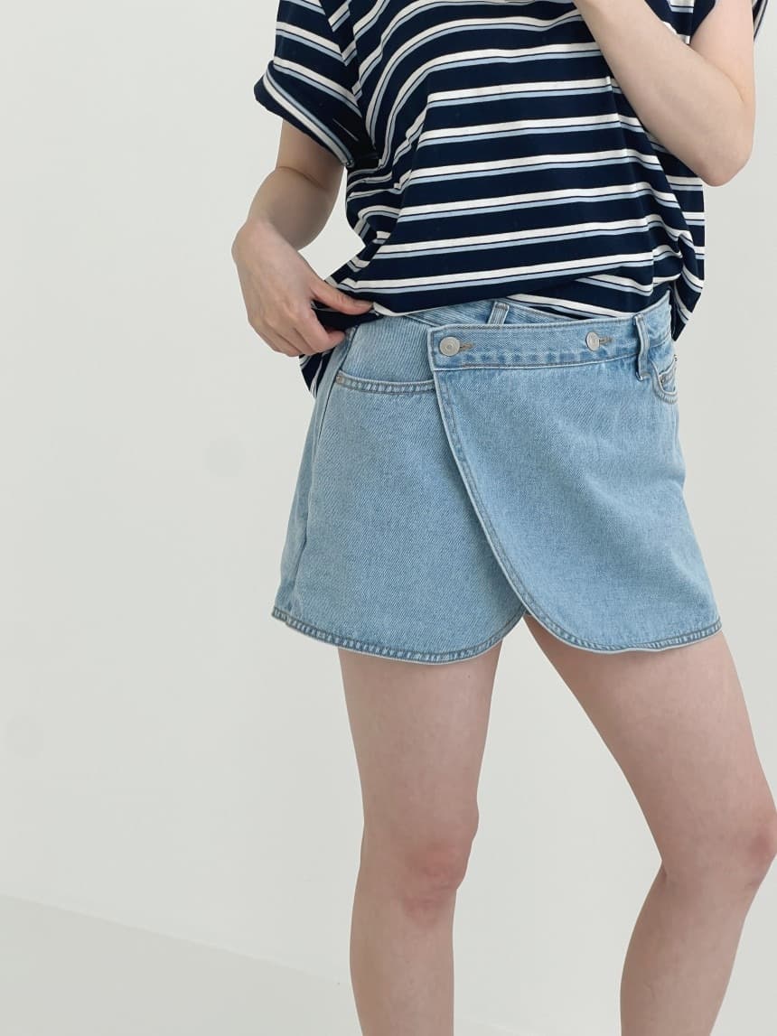 イエベ春/イエベ秋服 裾ラウンドカットデニムミニスカート