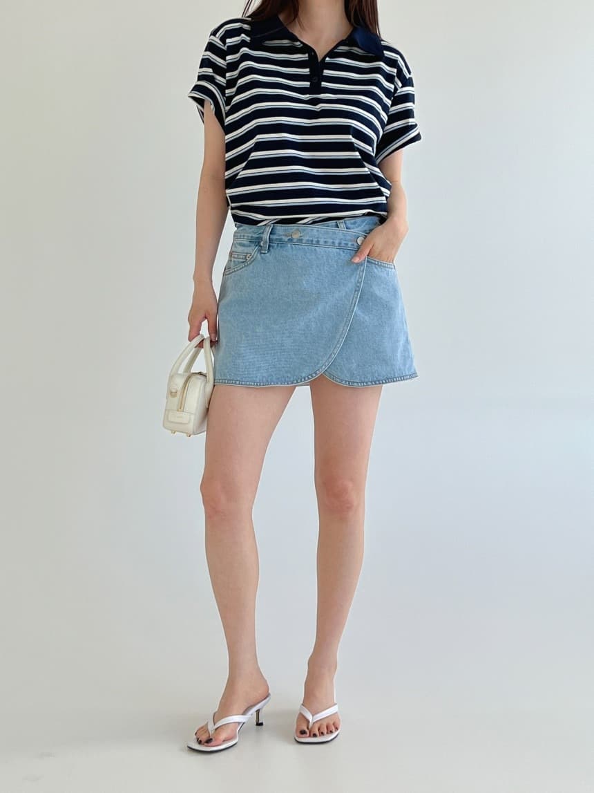 イエベ春/イエベ秋服 裾ラウンドカットデニムミニスカート