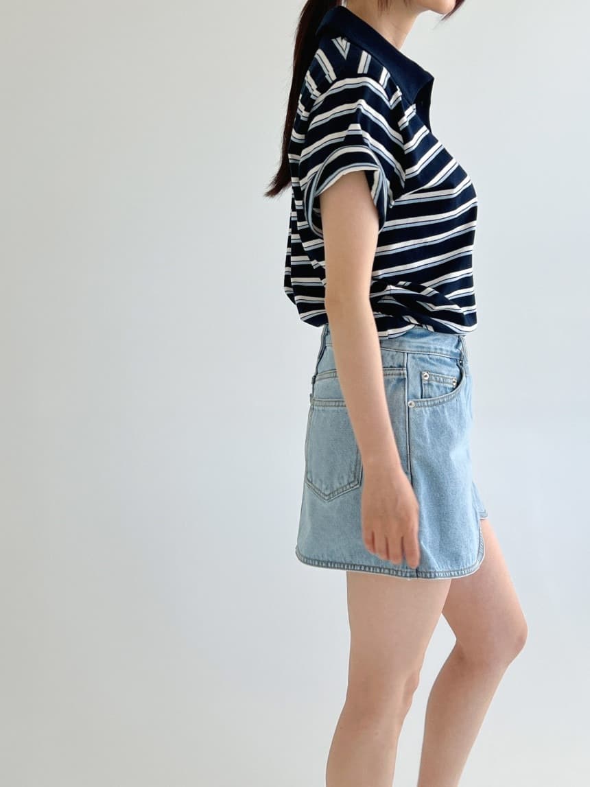 イエベ春/イエベ秋服 裾ラウンドカットデニムミニスカート