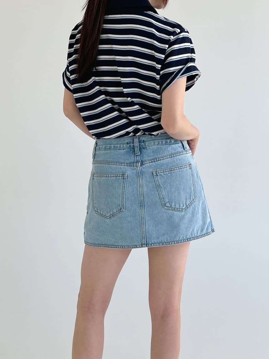イエベ春/イエベ秋服 裾ラウンドカットデニムミニスカート