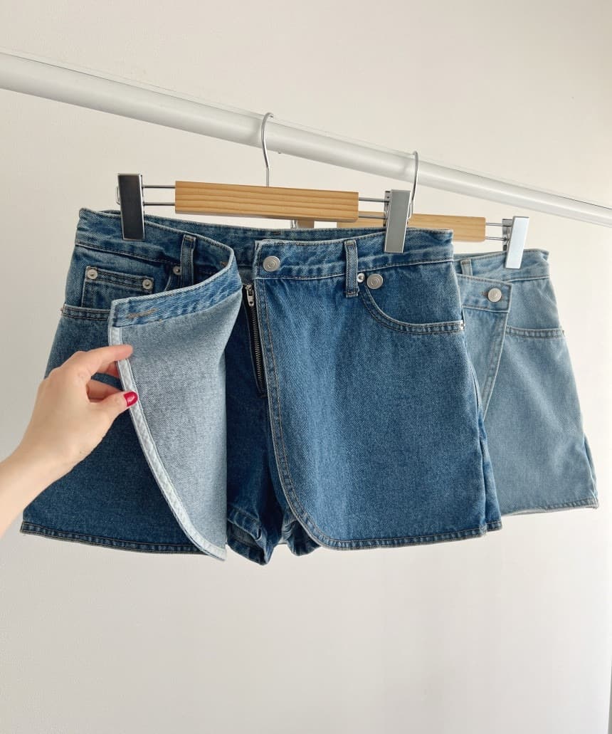 イエベ春/イエベ秋服 裾ラウンドカットデニムミニスカート