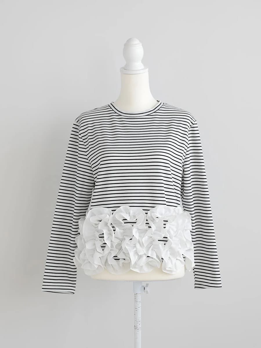 イエベ春服 ストライプ フリル ブラウス