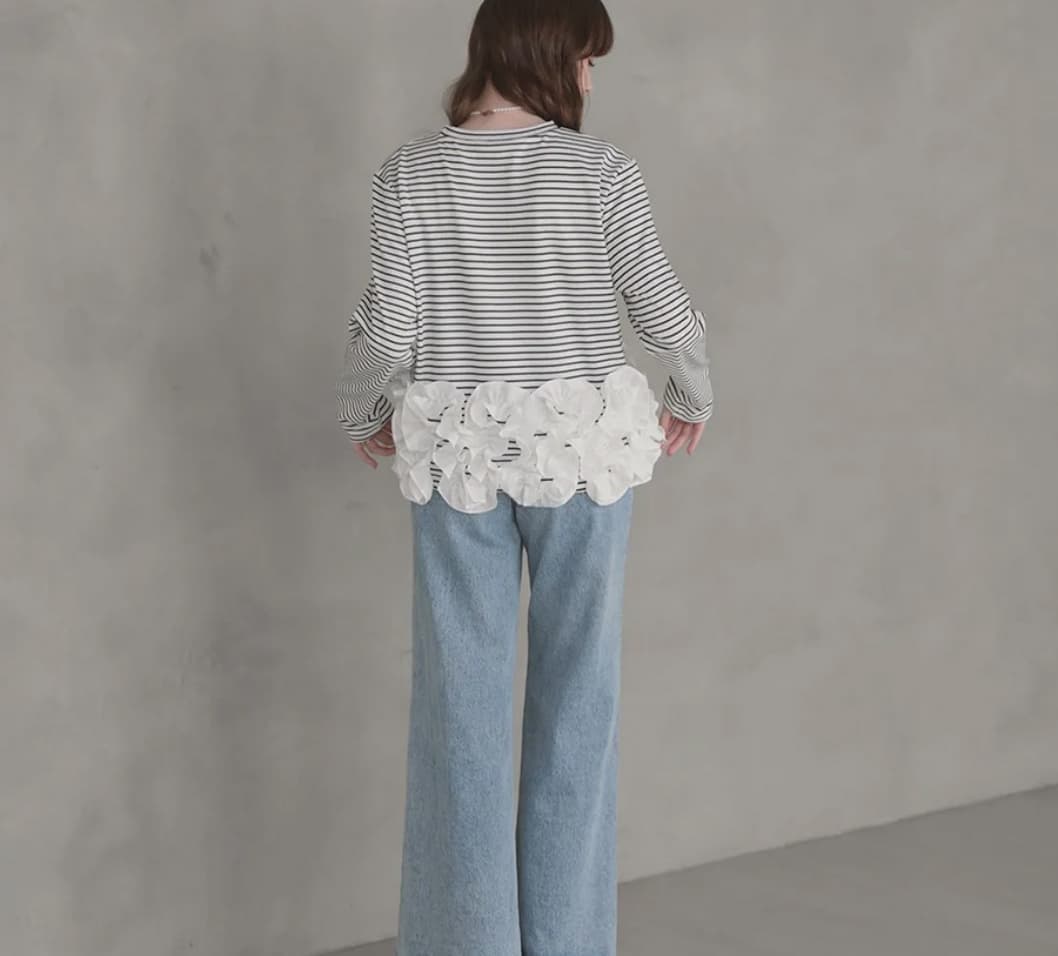 イエベ春服 ストライプ フリル ブラウス