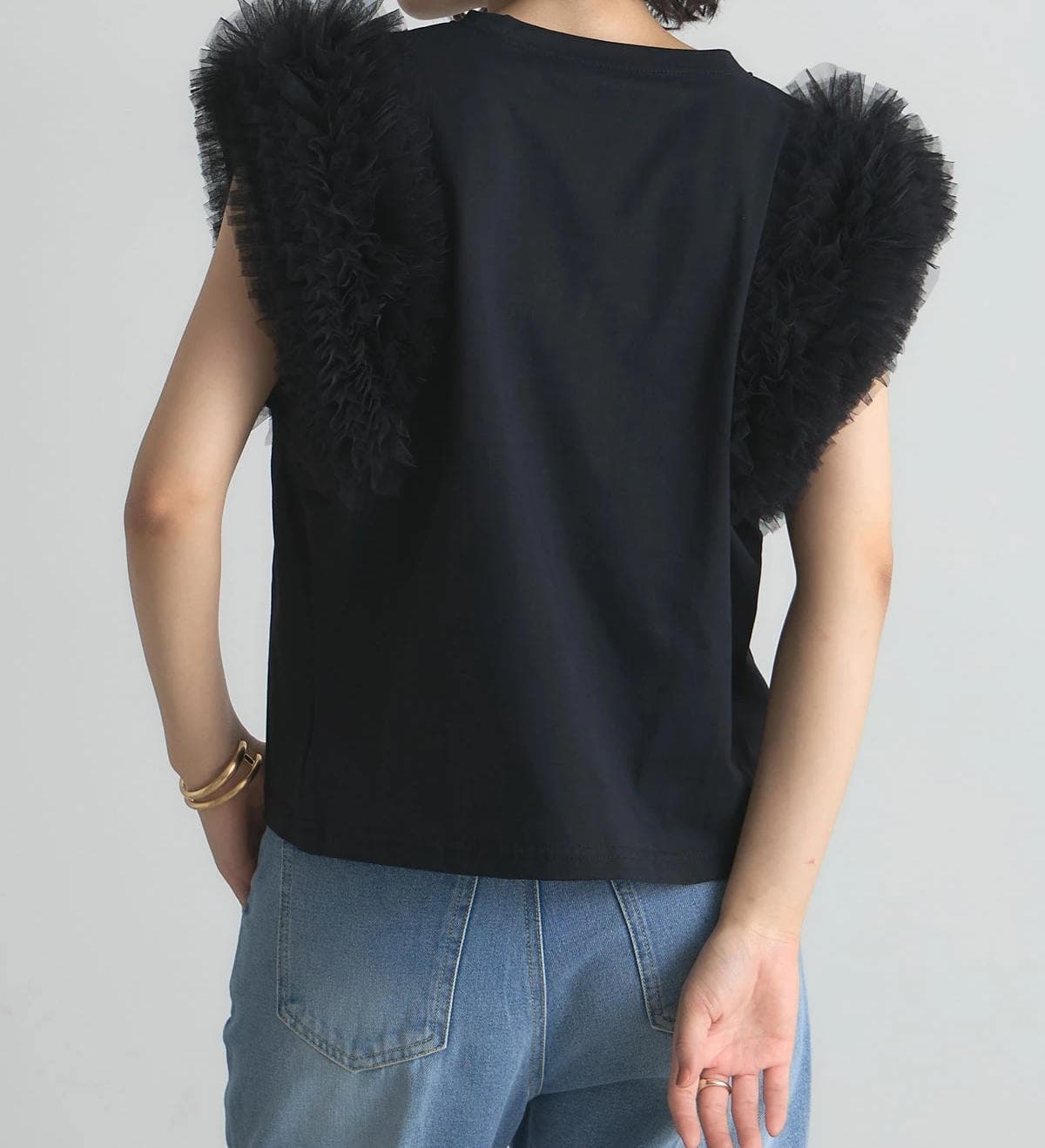 イエベ春服 切り替え フライスリーブ 半袖Tシャツ