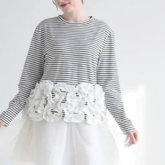 イエベ春服 ストライプ フリル ブラウス