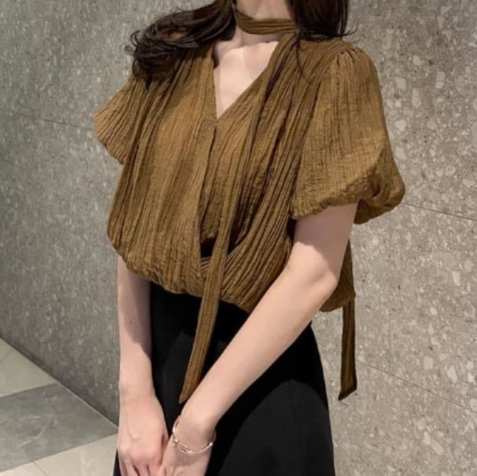 イエベ春服 シフォン素材 韓国風 半袖ブラウス