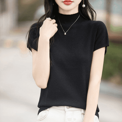 イエベ春/イエベ秋服 細見えニット上品モックネックブラウス