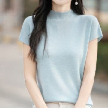 イエベ春/イエベ秋服 細見えニット上品モックネックブラウス
