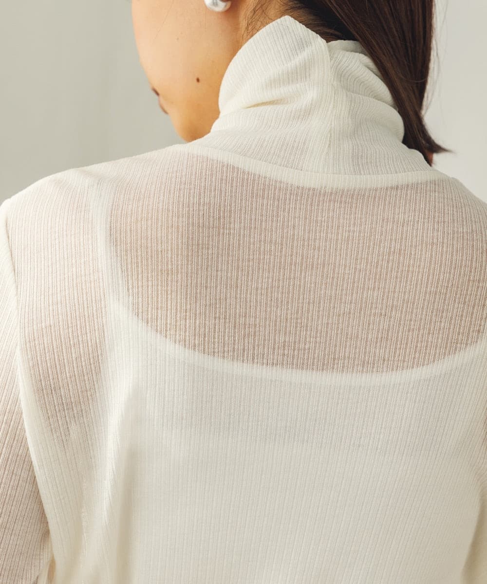 イエベ春服 薄手リブタートルネックブラウス