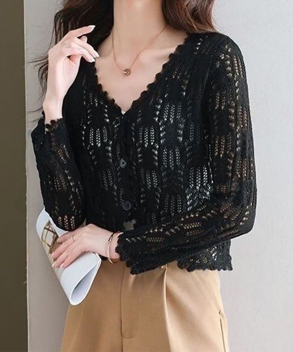 イエベ春/イエベ秋服 透かし編みニット羽織り