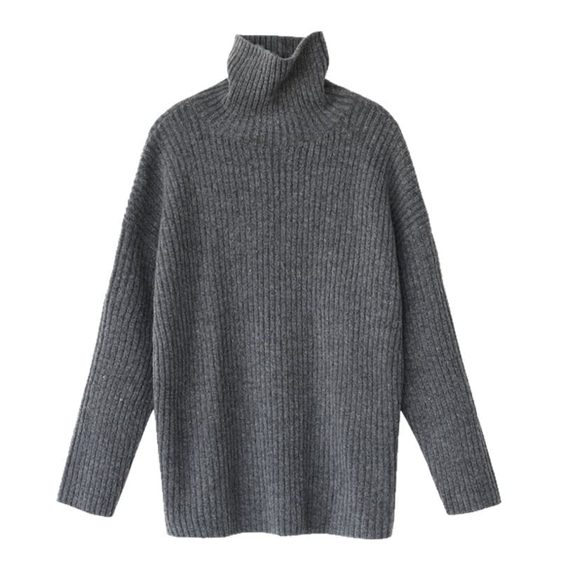 イエベ春/イエベ秋服 リブ編みタートルネック長袖ニットセーター