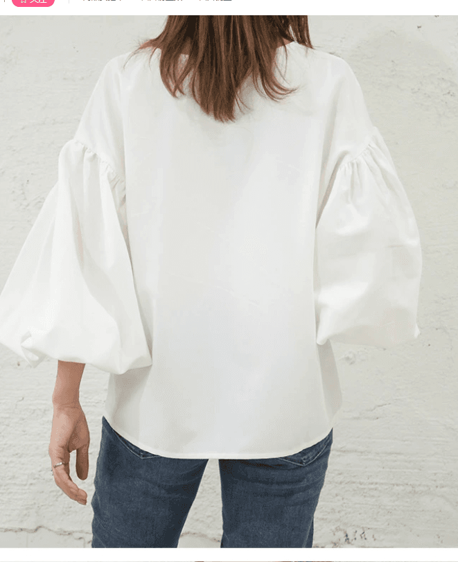 イエベ春/イエベ秋服 ボリューム袖キーネックブラウス
