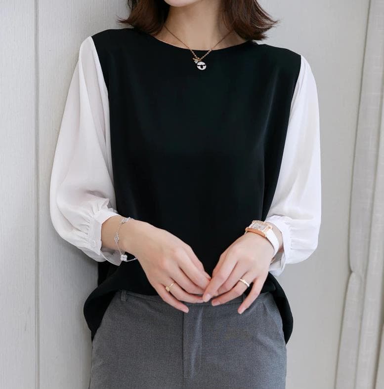 ぽわん袖シフォンシャツ