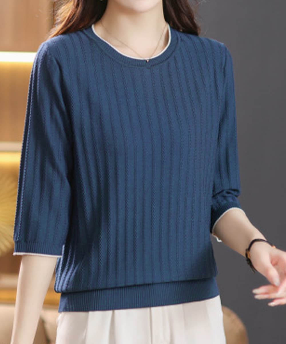 イエベ春/イエベ秋服 透かし編み七分袖ニット 薄手春夏カーディガン