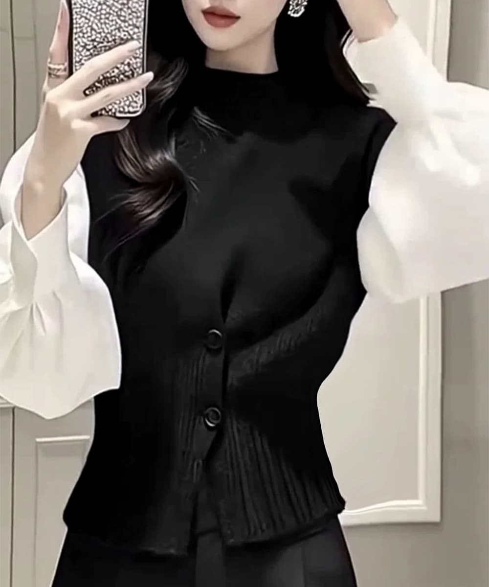 イエベ秋服 前ボタンニットベスト カーディガン重ね着用